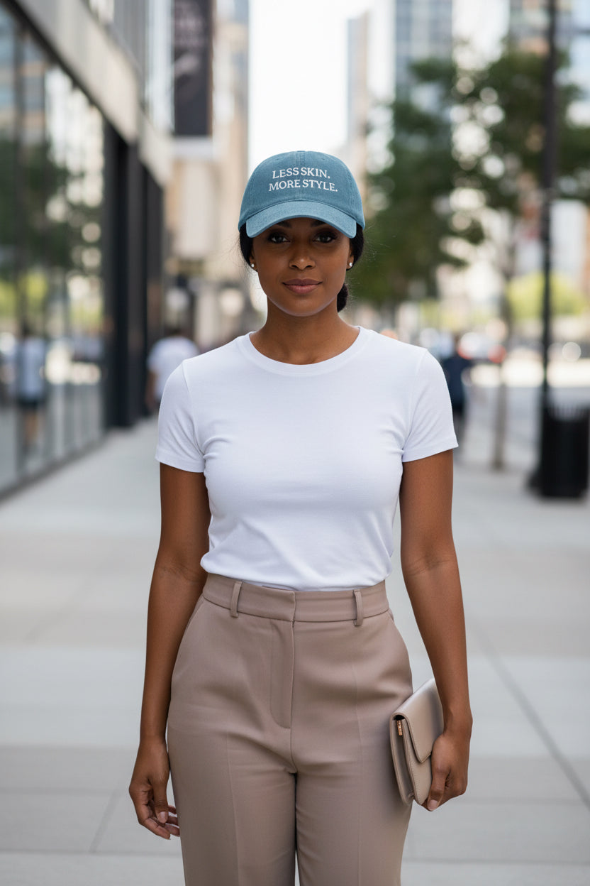 Less Skin More Style Denim Hat – Embroidered Modest Fashion - Modestly Vogue 