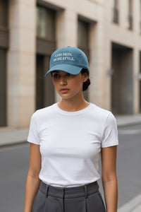 Less Skin More Style Denim Hat – Embroidered Modest Fashion - Modestly Vogue 