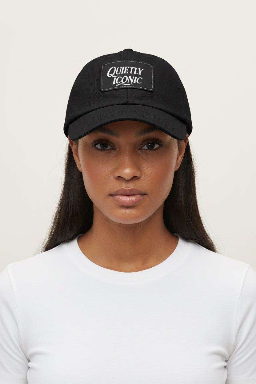 Black Face Quietly Iconic Rustic Hat with Leather Patch – Minimalist Statement Cap