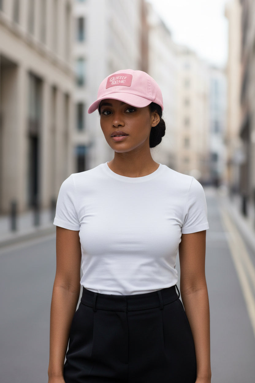 Pink Face Quietly Iconic Rustic Hat with Leather Patch – Minimalist Statement Cap - Modestly Vogue 
