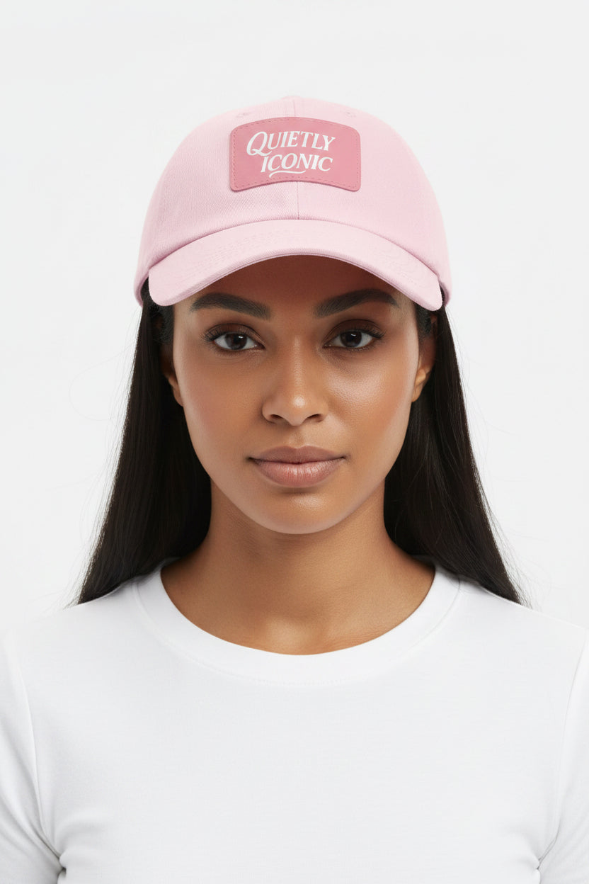 Pink Face Quietly Iconic Rustic Hat with Leather Patch – Minimalist Statement Cap