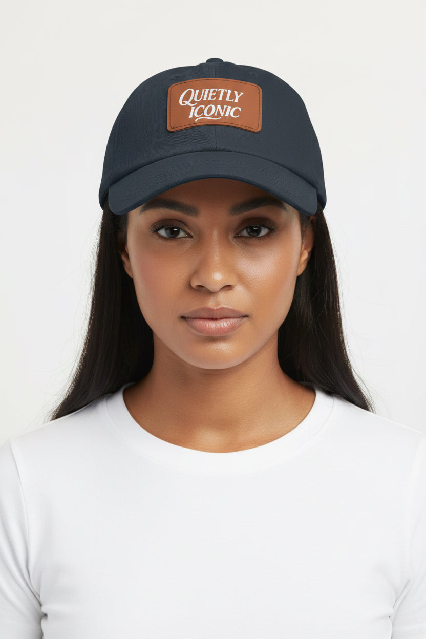 Brown Face Quietly Iconic Rustic Hat with Leather Patch – Minimalist Statement Baseball Cap