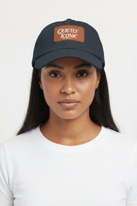 Brown Face Quietly Iconic Rustic Hat with Leather Patch – Minimalist Statement Baseball Cap