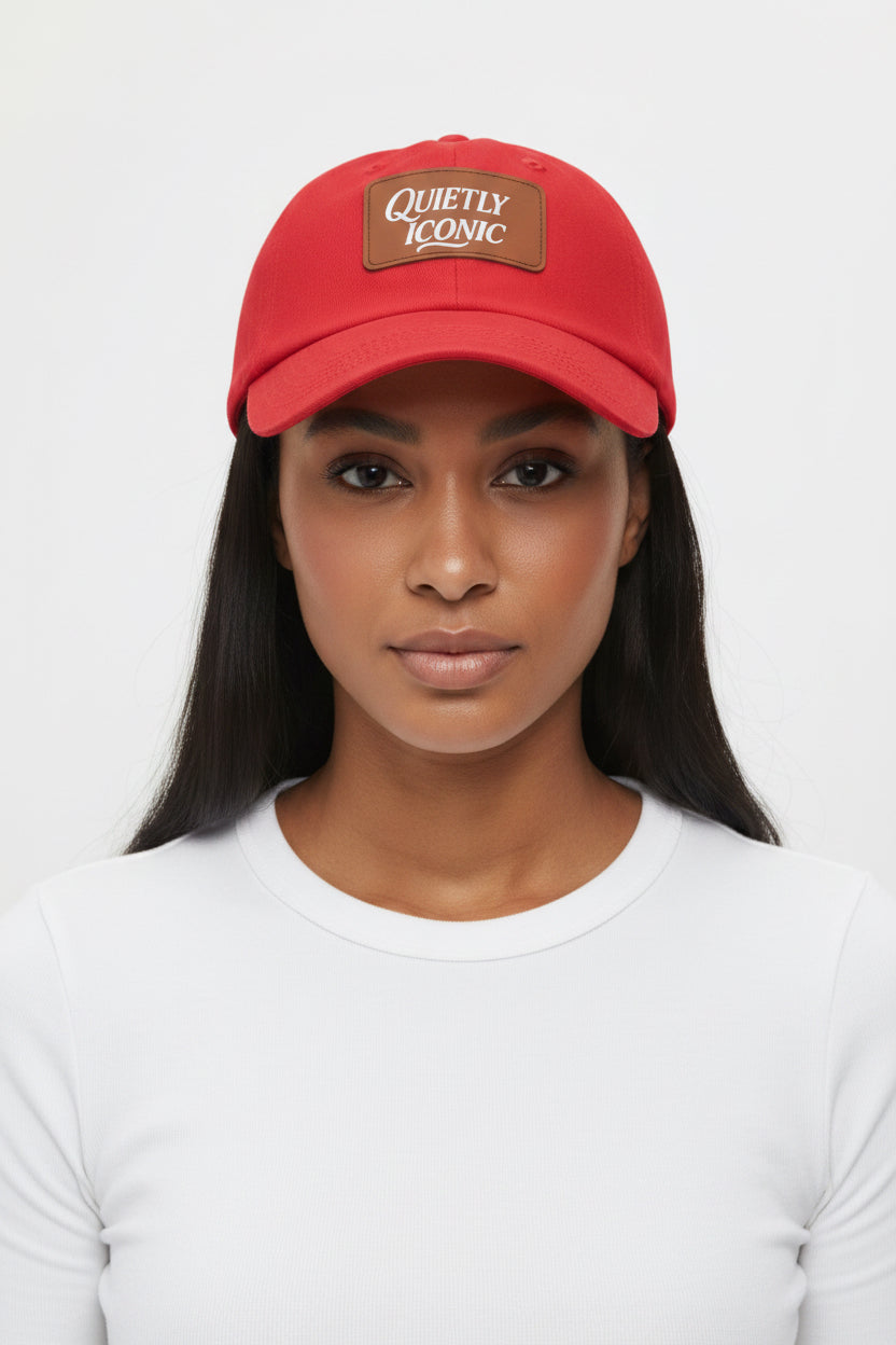 Brown Face Quietly Iconic Rustic Hat with Leather Patch – Minimalist Statement Baseball Cap