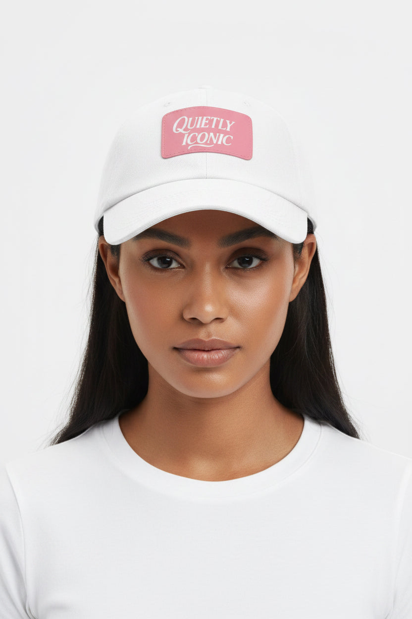 Pink Face Quietly Iconic Rustic Hat with Leather Patch – Minimalist Statement Cap
