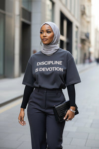 Discipline is Devotion Black Oversized Tee- Washed Black - Modestly Vogue 