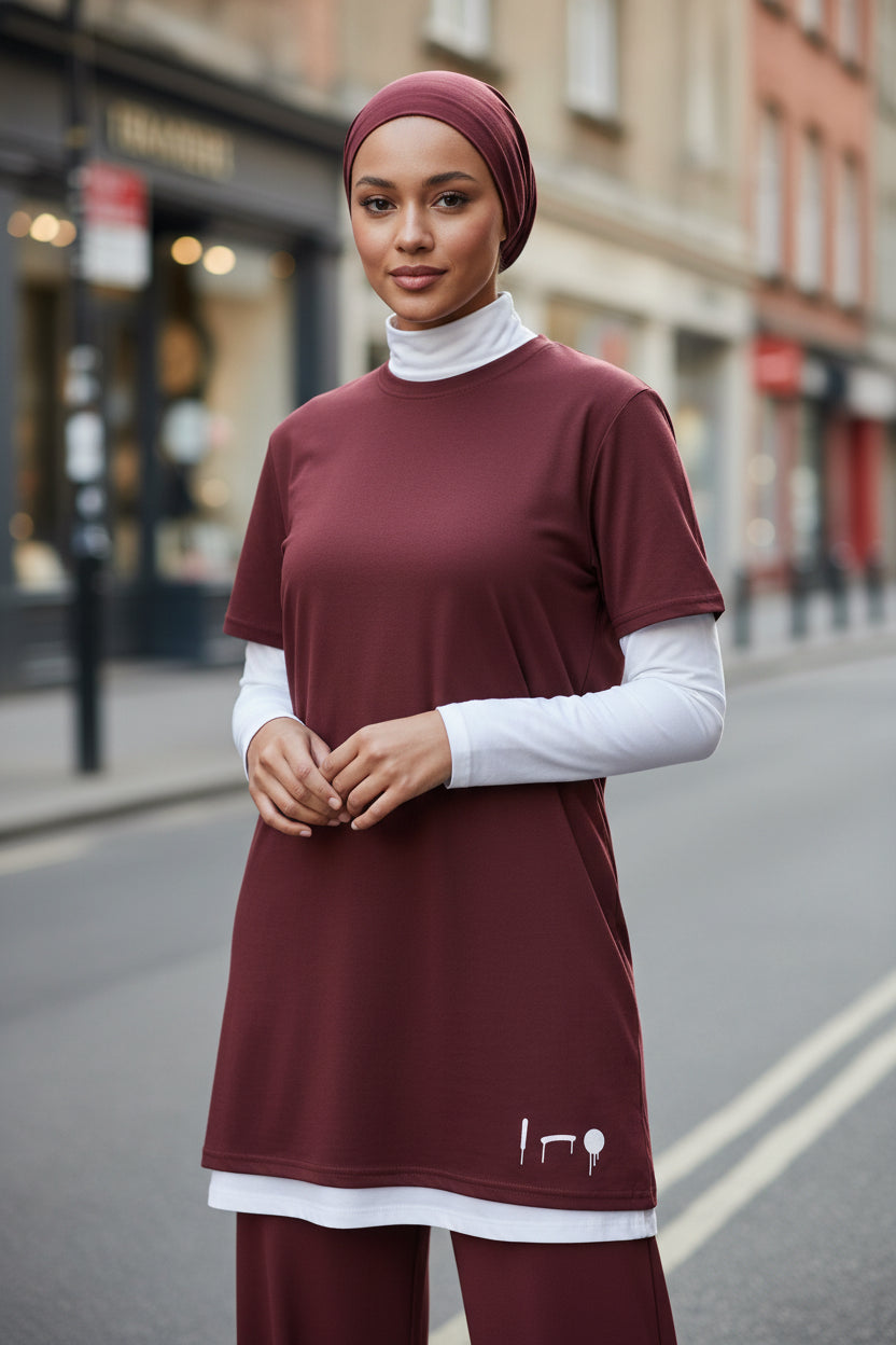 Burgundy Unapologetic Hijabi™ T-shirt dress - Modestly Vogue 