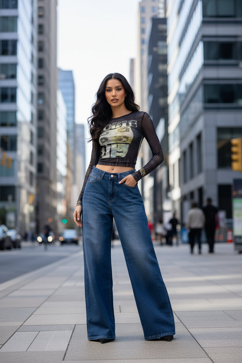 High-Waisted Wide Leg Jeans - Modestly Vogue 