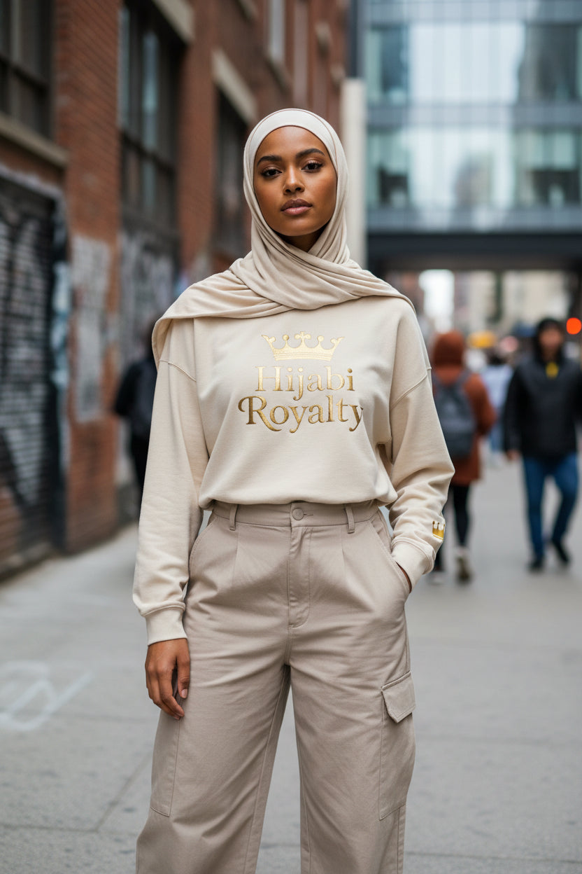 Hijabi Royalty™ Hoodie — Bold Gold Script Hooded Sweatshirt - Modestly Vogue 