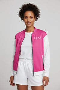 LEM Candy Pink Contrast Bomber Jacket - Modestly Vogue 