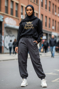 Hijabi Royalty™ Hoodie — Bold Gold Script Hooded Sweatshirt - Modestly Vogue 