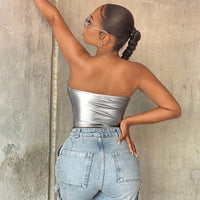 Women Clothing Polo Collar Tube Top Faux Leather Boning Corset - Modestly Vogue 