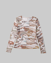 Green Camouflage Print Slim Fit Long Sleeve Top – Women's - Modestly Vogue 