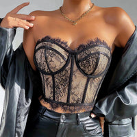 Summer Steel Ring Boning Corset Slim Waist Lace Tube Top - Modestly Vogue 