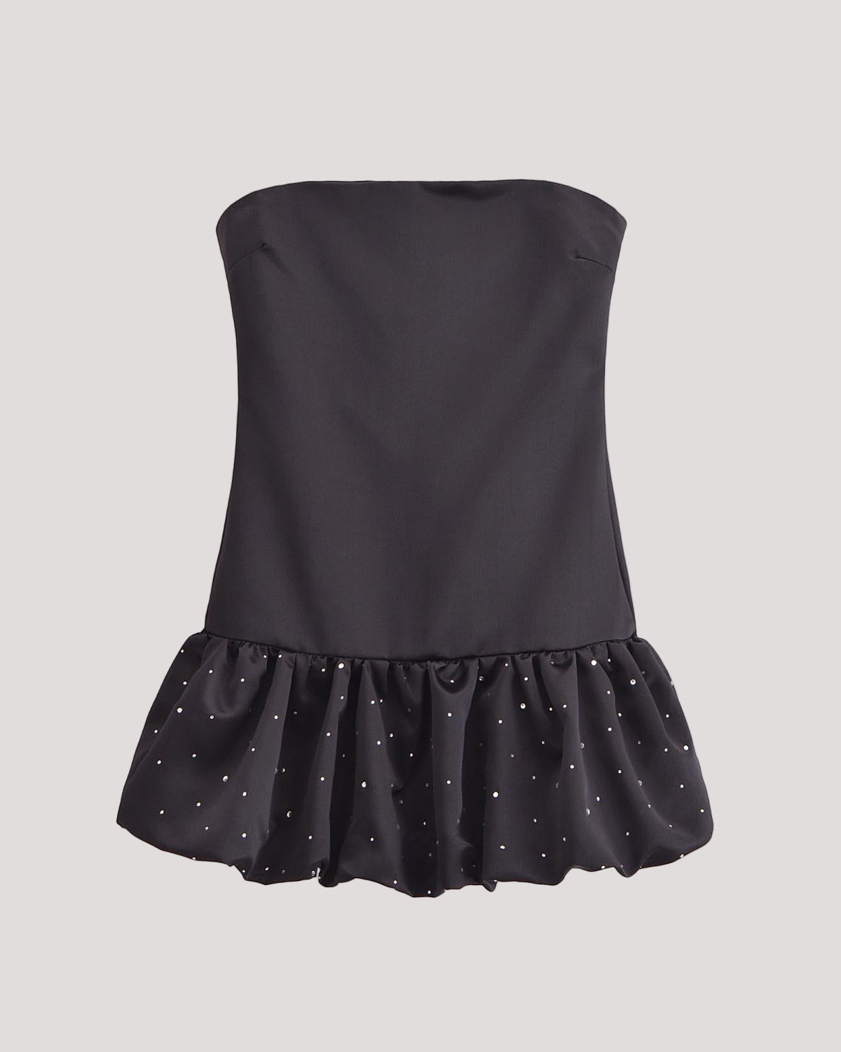 Women Rhinestone Balloon Version Silk Satin Texture Dress - Modestly Vogue 