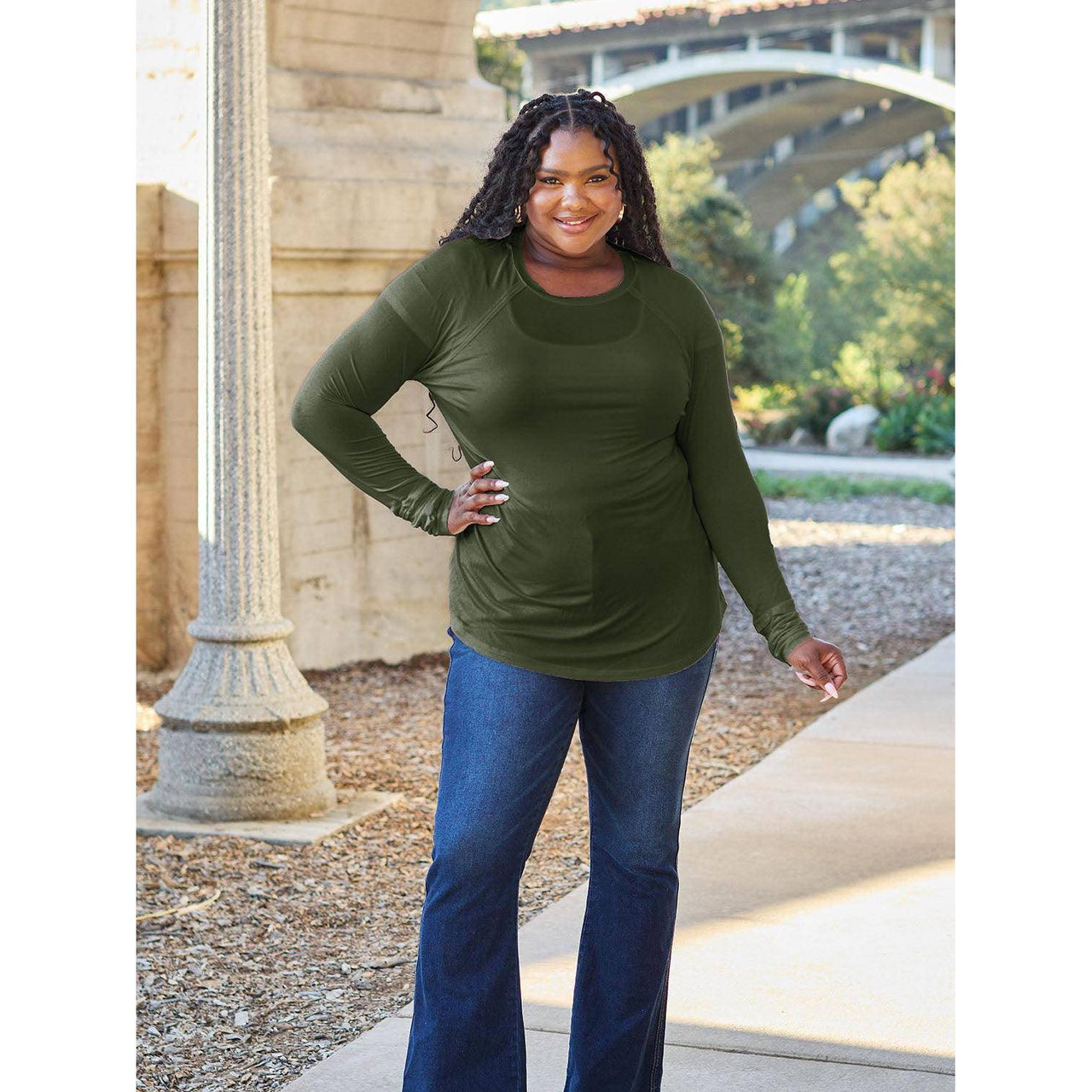 Basic Bae Full Size Round Neck Long Sleeve T-Shirt - Modestly Vogue 