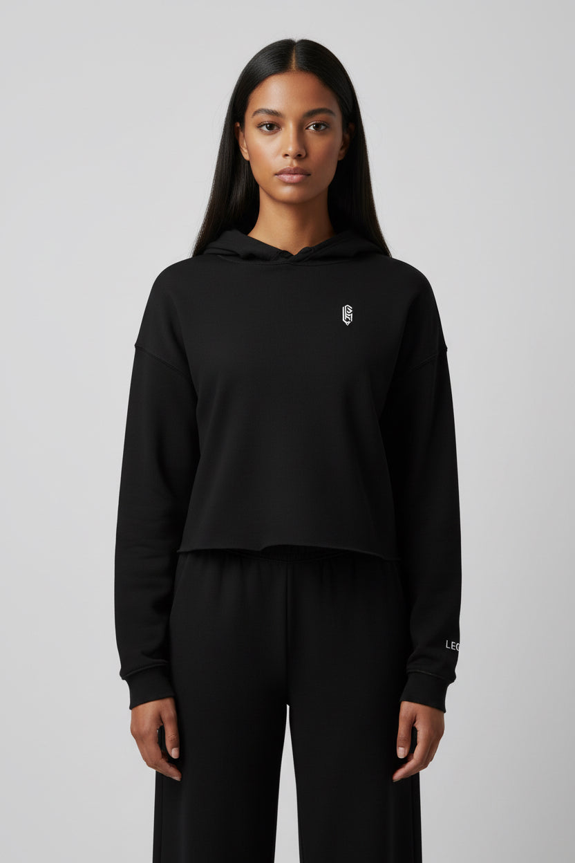 LEM LOGO Black Crop Hoodie
