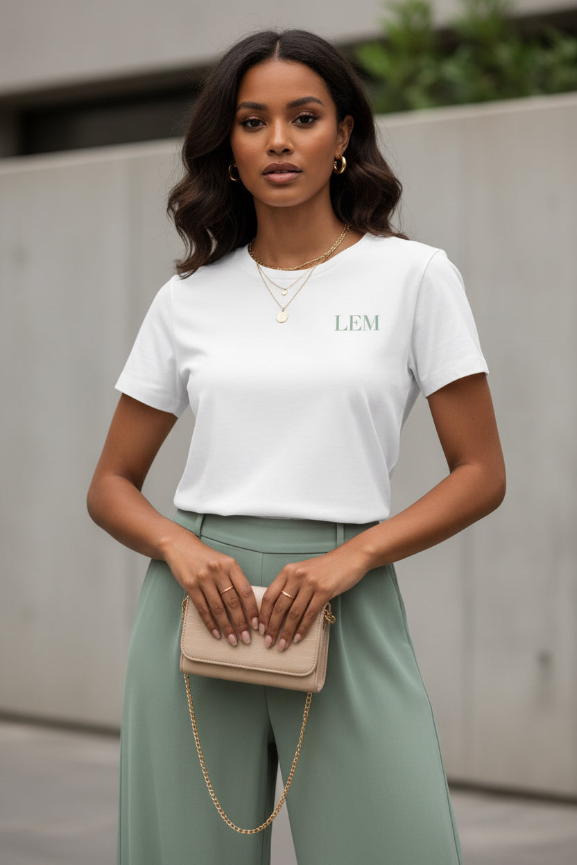 LEM Core White Tee | Sage - Modestly Vogue 