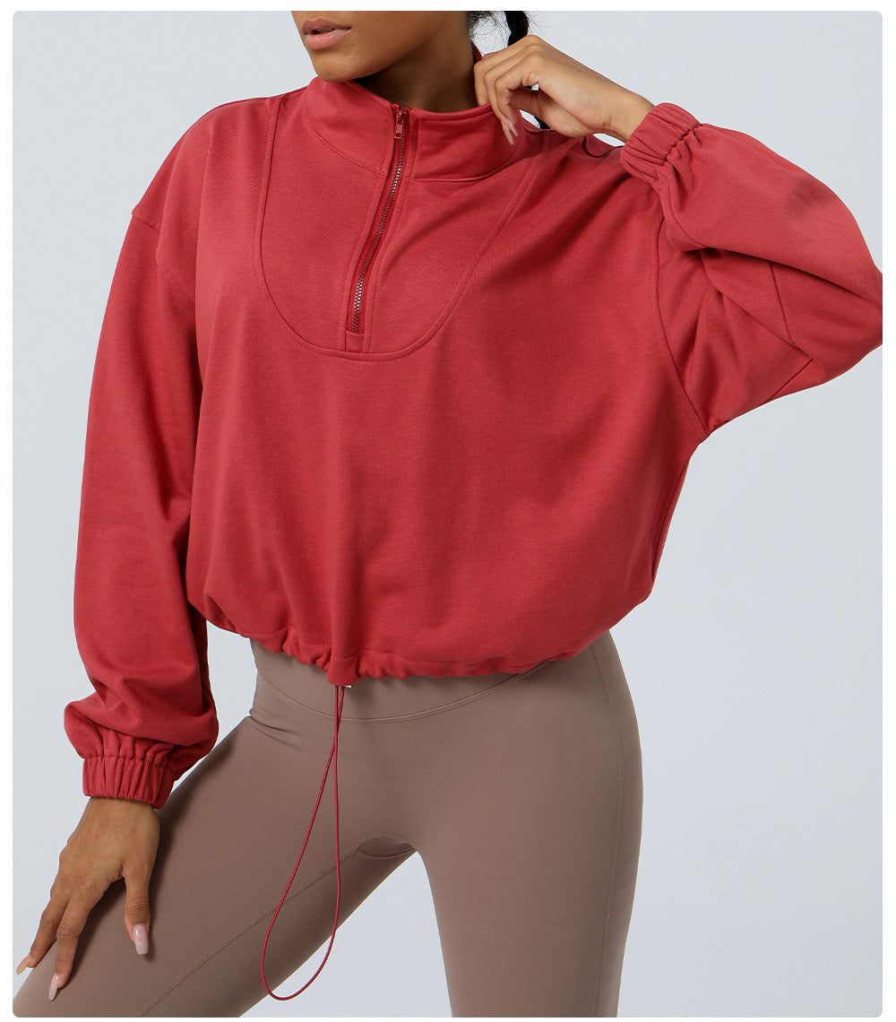 Loose Long Sleeve Casual Sports Sweater Top Outdoor Running Cycling Training Zipper Coat Sweatshirt