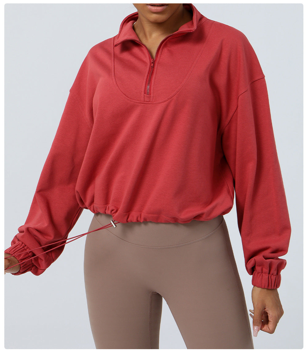 Loose Long Sleeve Casual Sports Sweater Top Outdoor Running Cycling Training Zipper Coat Sweatshirt