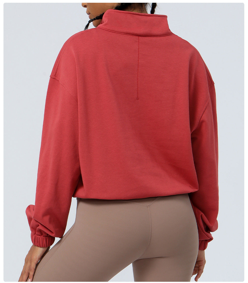 Loose Long Sleeve Casual Sports Sweater Top Outdoor Running Cycling Training Zipper Coat Sweatshirt