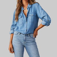 Denim Shirt Autumn Casual Collared Single Breasted Women Long Sleeved Denim - Modestly Vogue 