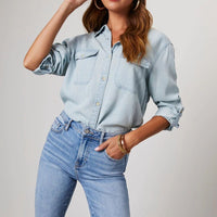 Denim Shirt Autumn Casual Collared Single Breasted Women Long Sleeved Denim - Modestly Vogue 