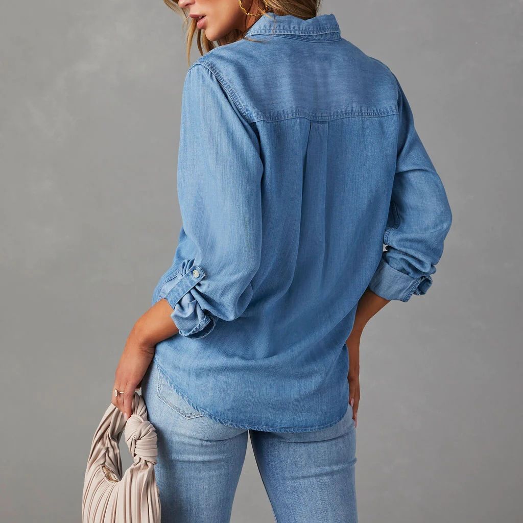 Denim Shirt Autumn Casual Collared Single Breasted Women Long Sleeved Denim - Modestly Vogue 
