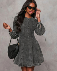 Autumn Casual Patchwork Tight Waist Women Denim Long Sleeve Dress