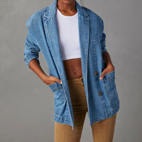 Casual Washed Out Blue Denim Women Blazer Women - Modestly Vogue 