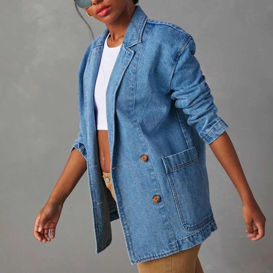 Casual Washed Out Blue Denim Women Blazer Women - Modestly Vogue 