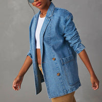 Casual Washed Out Blue Denim Women Blazer Women - Modestly Vogue 