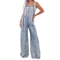 Spring Loose Fitting Overalls Women Retro Washed Raw Hem Wide Legs Jumpsuit - Modestly Vogue 